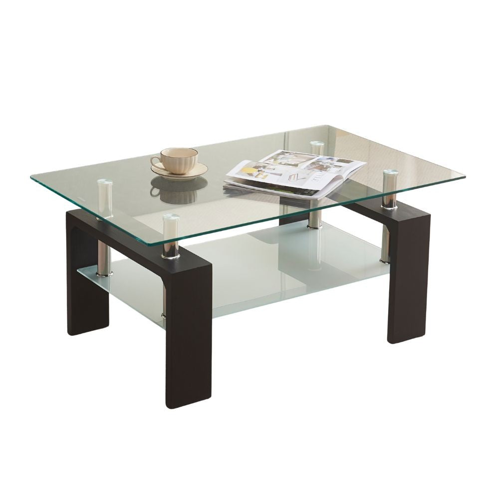 Tavolino nero con due ripiani in vetro Titania 110x60x45H