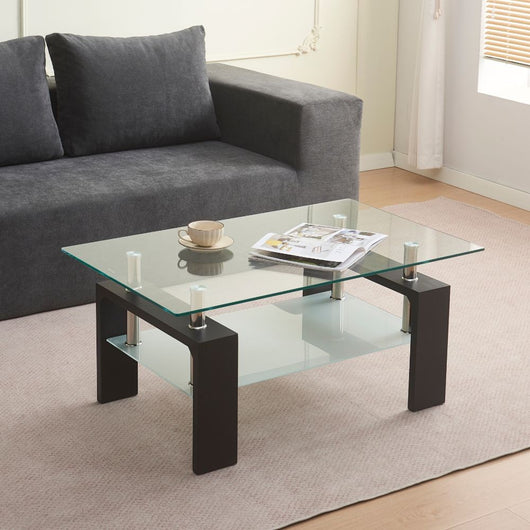 Tavolino nero con due ripiani in vetro Titania 110x60x45H