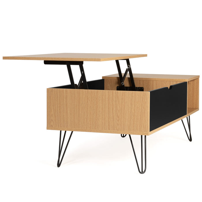 IDMarket - Tavolino NOEMI con piano sollevabile, legno, gamba a perno