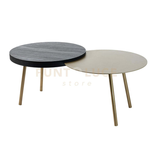 tavolino packtop piccolo Sabbia ,base oro laccato ,finitura Wengè in Ferro e MDF impiallacciato wengè 90x50x35Hcm