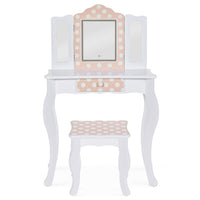 IDMarket - Tavolino per bambini a LED bianco e rosa ROZA con 3 specchi e sgabello