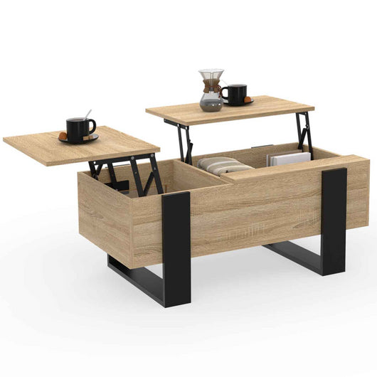 IDMarket - Tavolino PHOENIX in legno e nero con 2 piani sollevabili