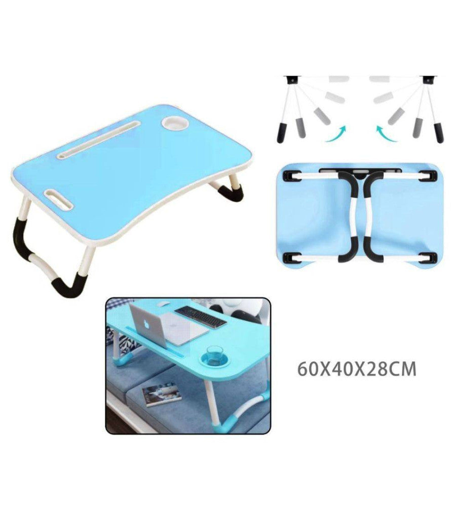 Tavolino Pieghevole Azzurro Supporto Computer Portatile Laptop Salvaspazio Casa         