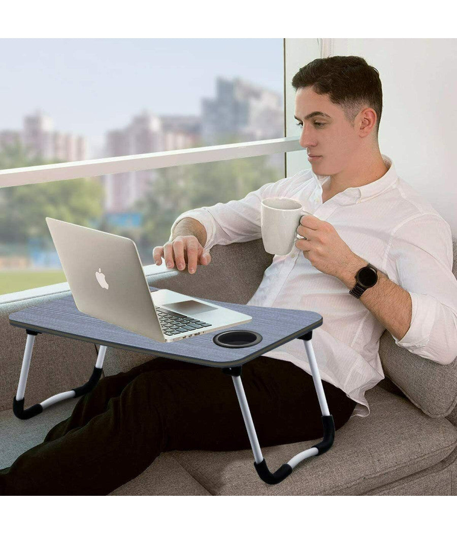 Tavolino Pieghevole Vassoio Scrivania 60x40x28 Cm Tavolo Per Computer Portatile         