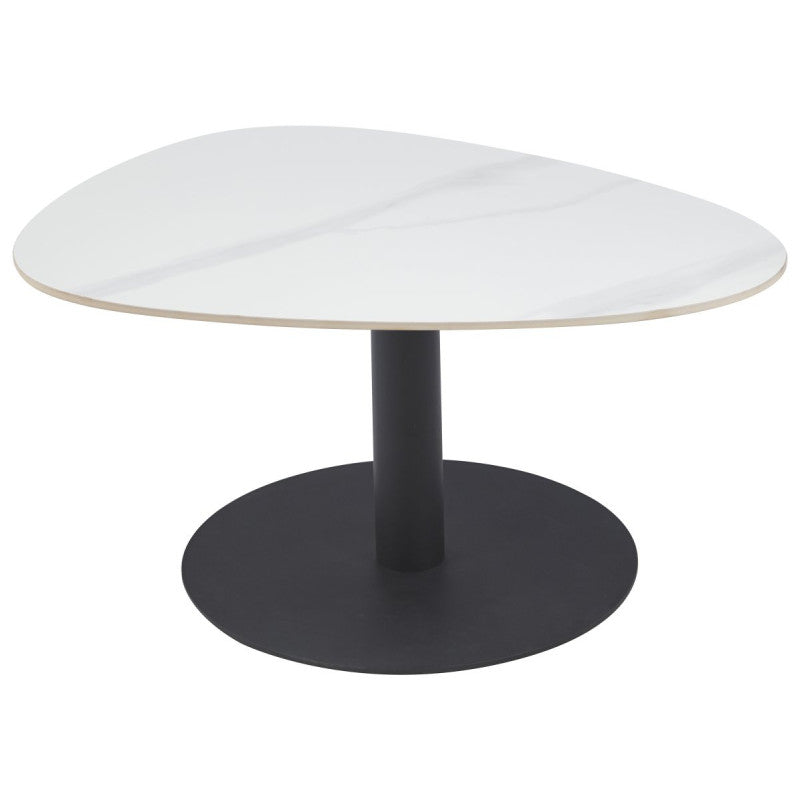 Tavolino Plectrum 80x60x40cm Bianco Marmorizzato E Base Nera