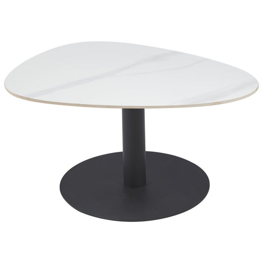 Tavolino Plectrum 80x60x40cm Bianco Marmorizzato E Base Nera