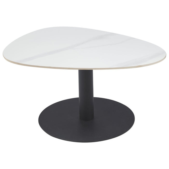 Tavolino Plectrum 80x60x40cm Bianco Marmorizzato E Base Nera