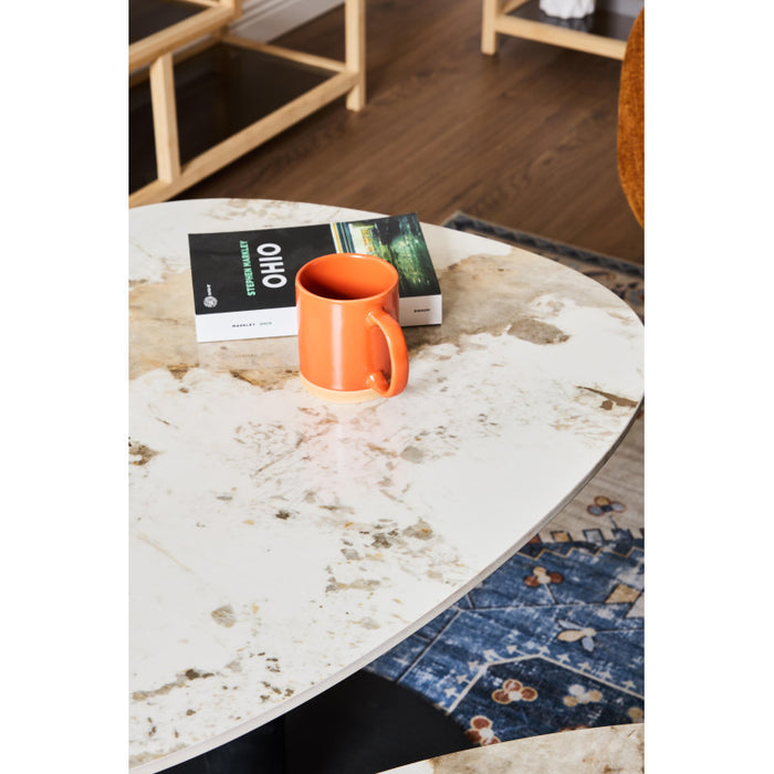 Tavolino Plectrum 80x60x40cm Marrone Marmorizzato E Base Nera