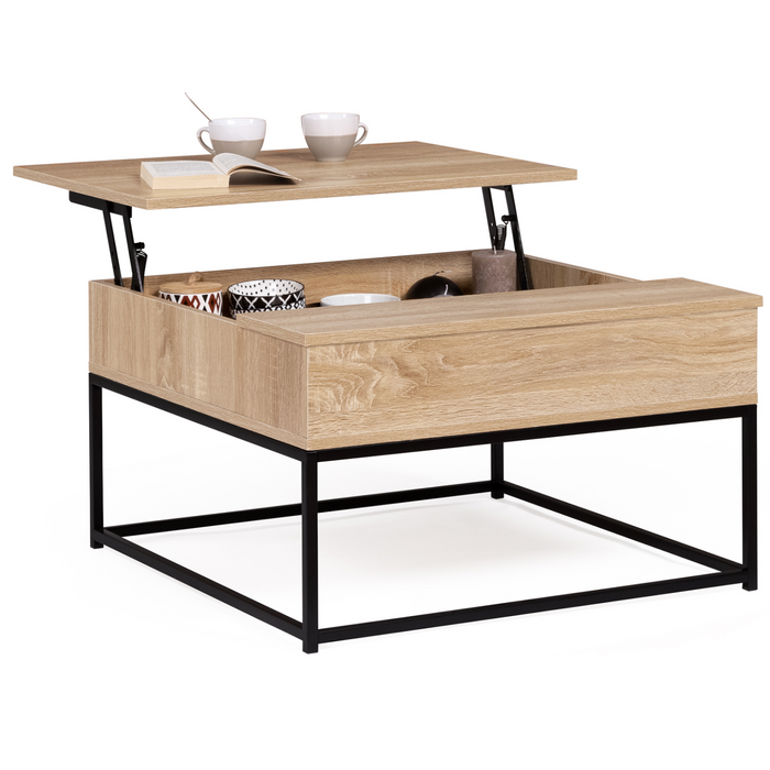 IDMarket - Tavolino quadrato con piano sollevabile DETROIT design industriale