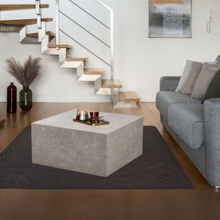 Tavolino quadrato da salotto effetto marmo beige Lola 80x80x40H