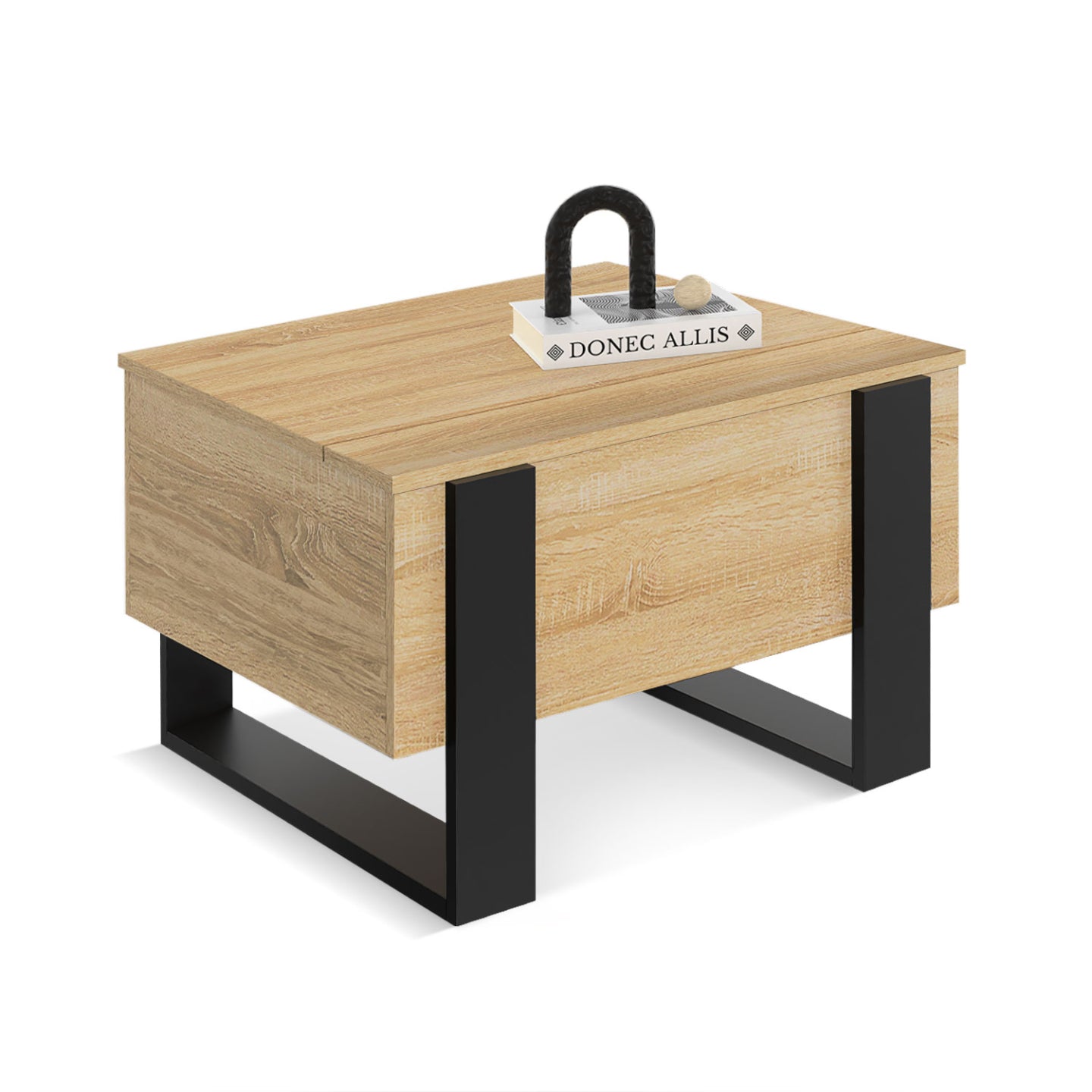 IDMarket - Tavolino quadrato PHOENIX in legno e nero con piano sollevabile 70 cm