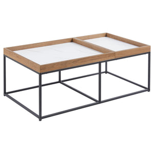 Tavolino Ray 100x50x40cm Top Naturale+bianco Marmo