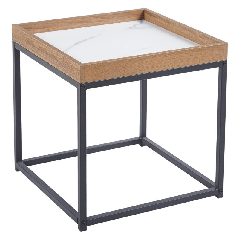 Tavolino Ray 50x50x50cm Top Naturale+bianco Marmo
