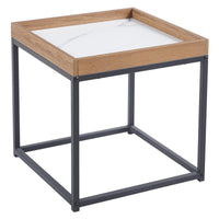 Tavolino Ray 50x50x50cm Top Naturale+bianco Marmo