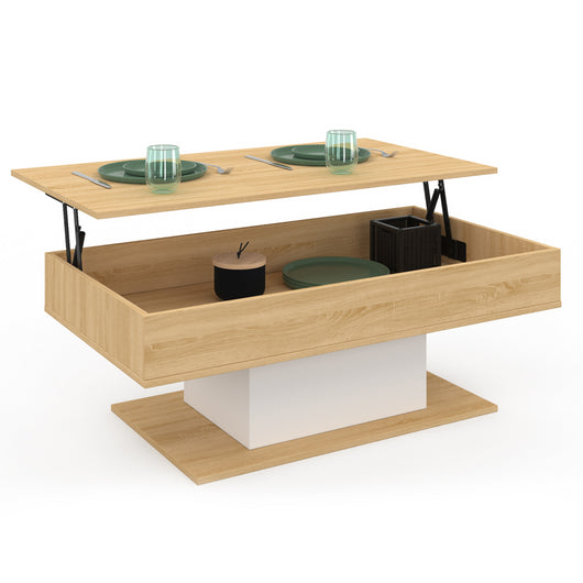 IDMarket - Tavolino rettangolare alzabile EDEN in legno e bianco