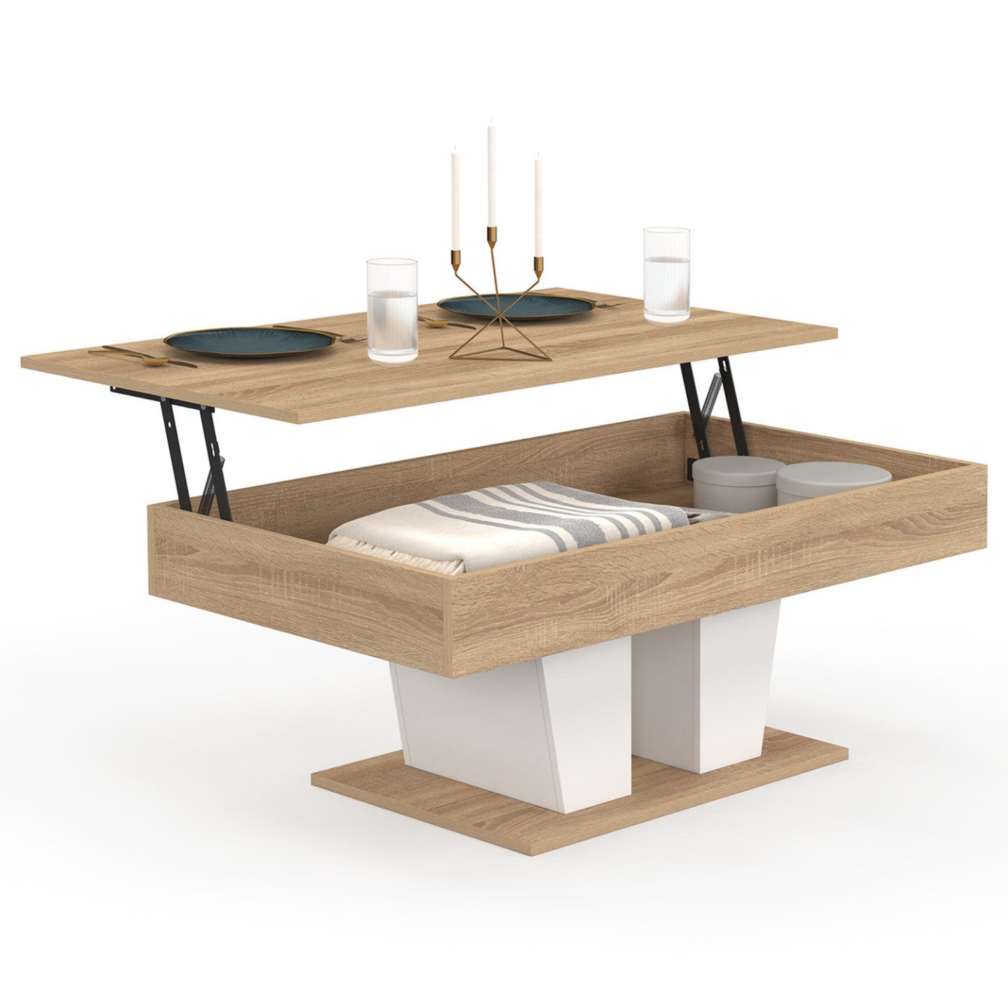 IDMarket - Tavolino rettangolare alzabile in legno e bianco ELIAD