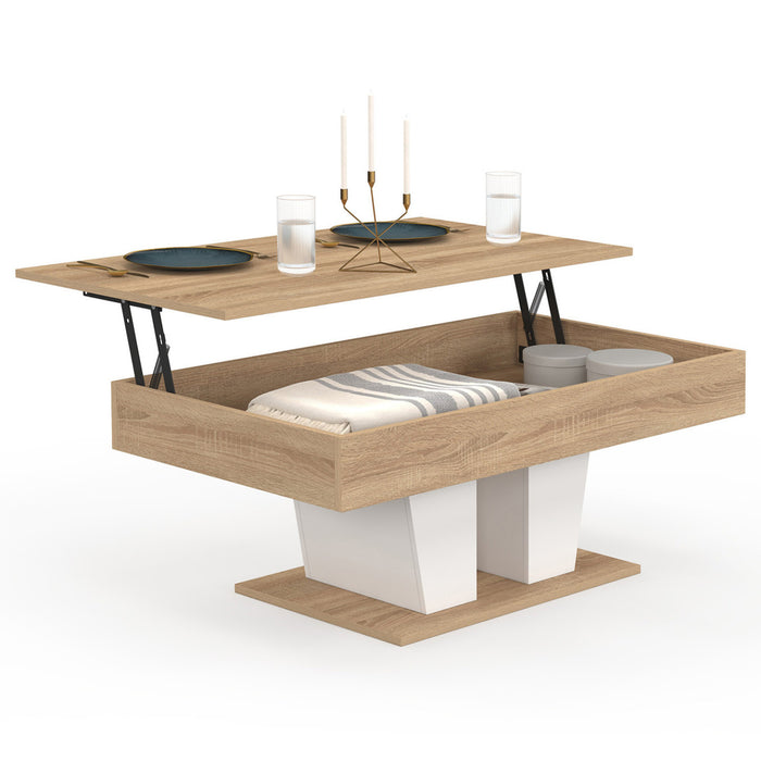 IDMarket - Tavolino rettangolare alzabile in legno e bianco ELIAD