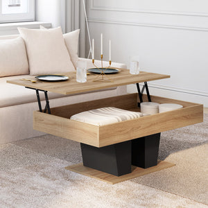 IDMarket - Tavolino rettangolare alzabile in legno e nero ELIAD