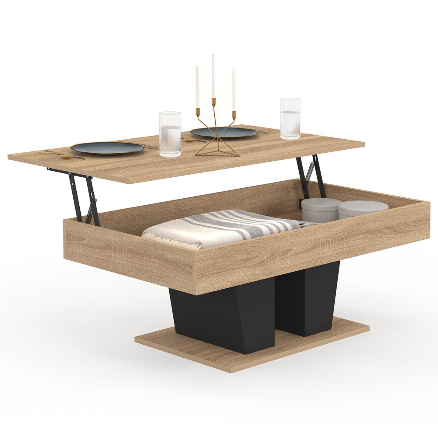 IDMarket - Tavolino rettangolare alzabile in legno e nero ELIAD