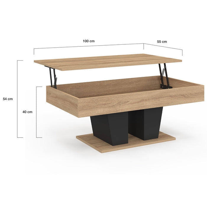 IDMarket - Tavolino rettangolare alzabile in legno e nero ELIAD