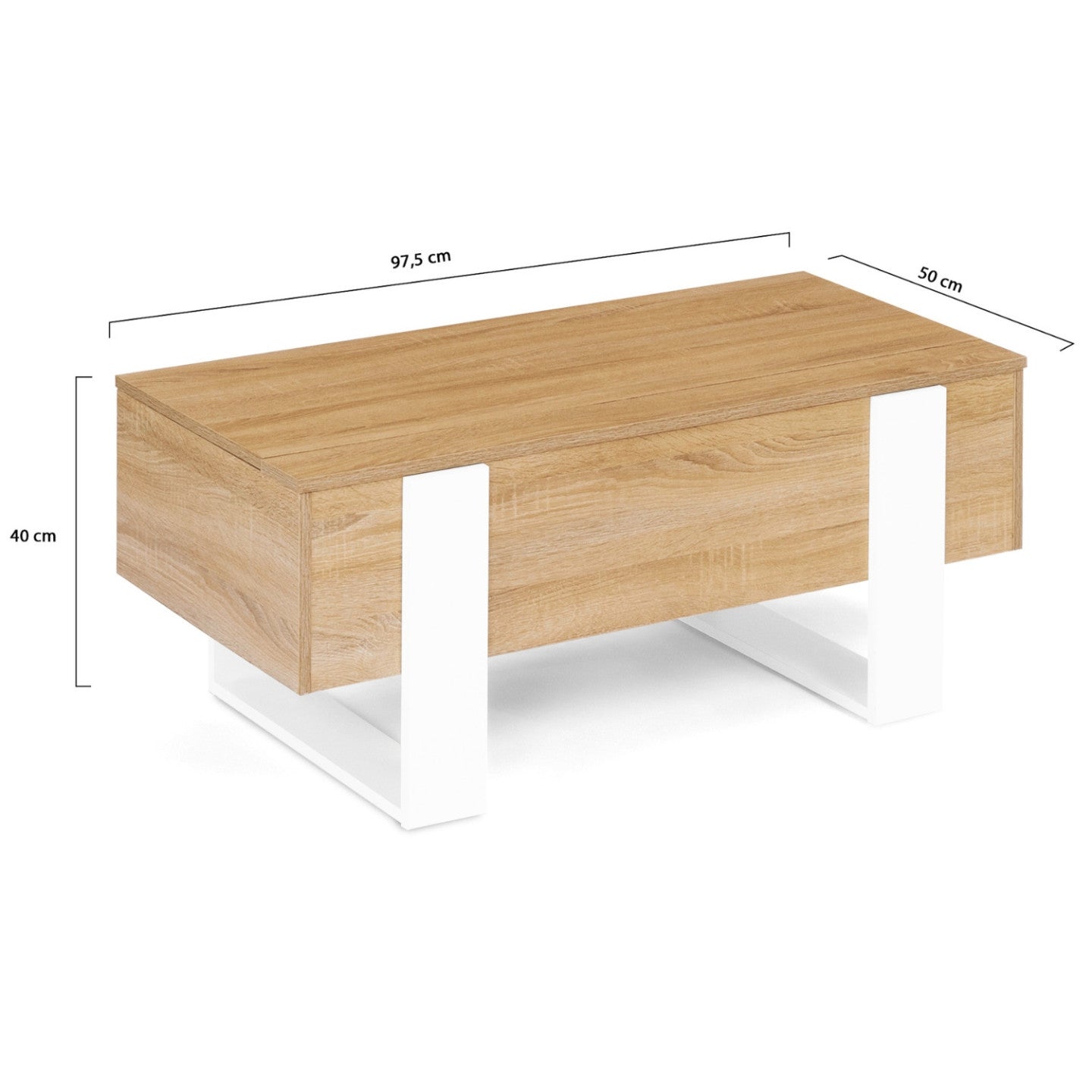IDMarket - Tavolino rettangolare alzabile PHOENIX in legno e bianco