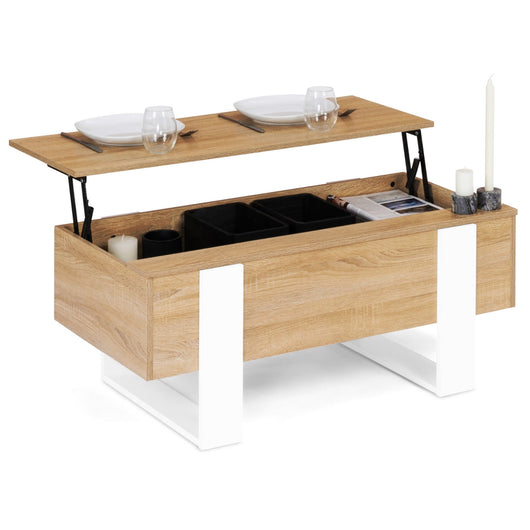 IDMarket - Tavolino rettangolare alzabile PHOENIX in legno e bianco