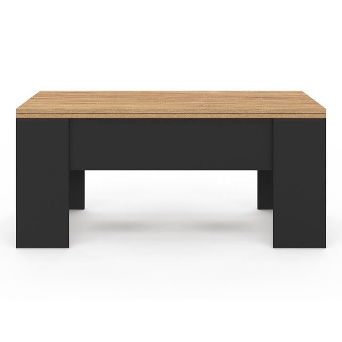 IDMarket - Tavolino rettangolare alzabile TARA in legno nero e finto faggio