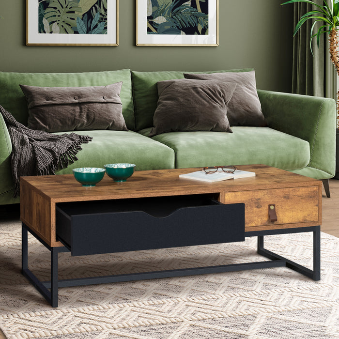 IDMarket - Tavolino rettangolare CHICAGO, 2 cassetti, design industriale