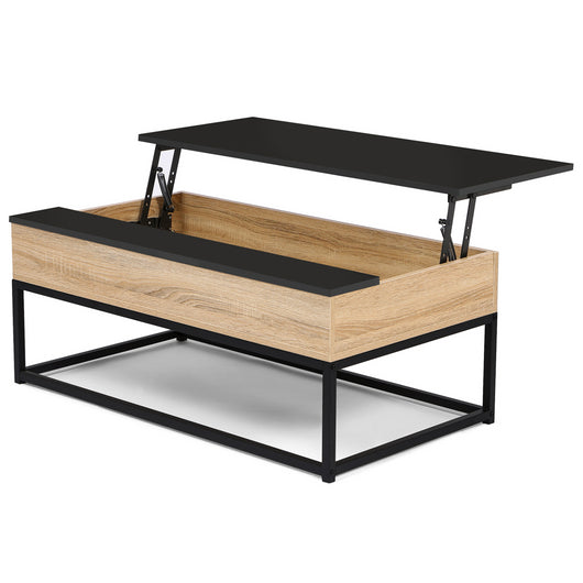 IDMarket - Tavolino rettangolare con piano sollevabile BOSTON 100 cm legno piano nero design industriale