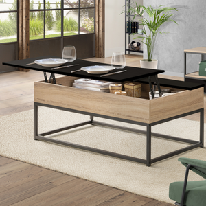 IDMarket - Tavolino rettangolare con piano sollevabile BOSTON 100 cm legno piano nero design industriale
