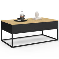 IDMarket - Tavolino rettangolare con piano sollevabile BOSTON 100 cm nero design industriale piano in legno