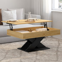 IDMarket - Tavolino rettangolare con piano sollevabile in legno ALICIA e base nera