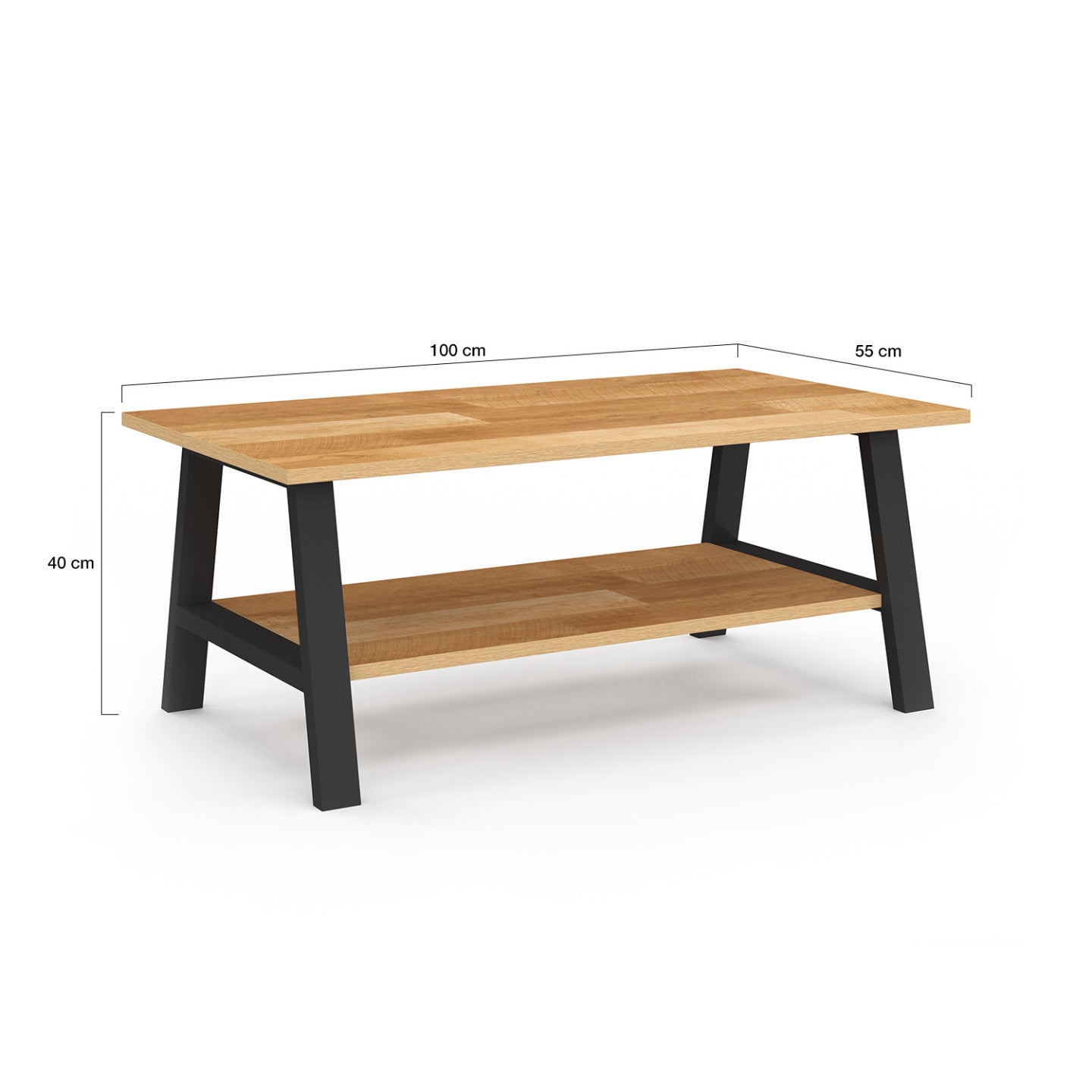 IDMarket - Tavolino rettangolare MADELEINE 100 cm doppio piano legno e nero