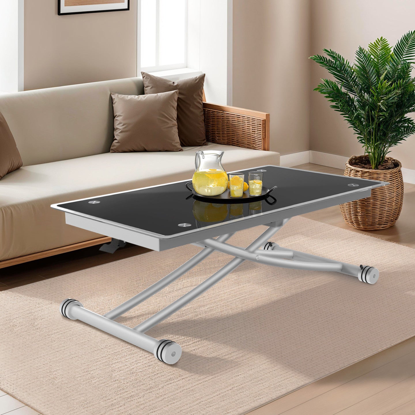 IDMarket - Tavolino rettangolare URBANA con piano in vetro temperato e base cromata