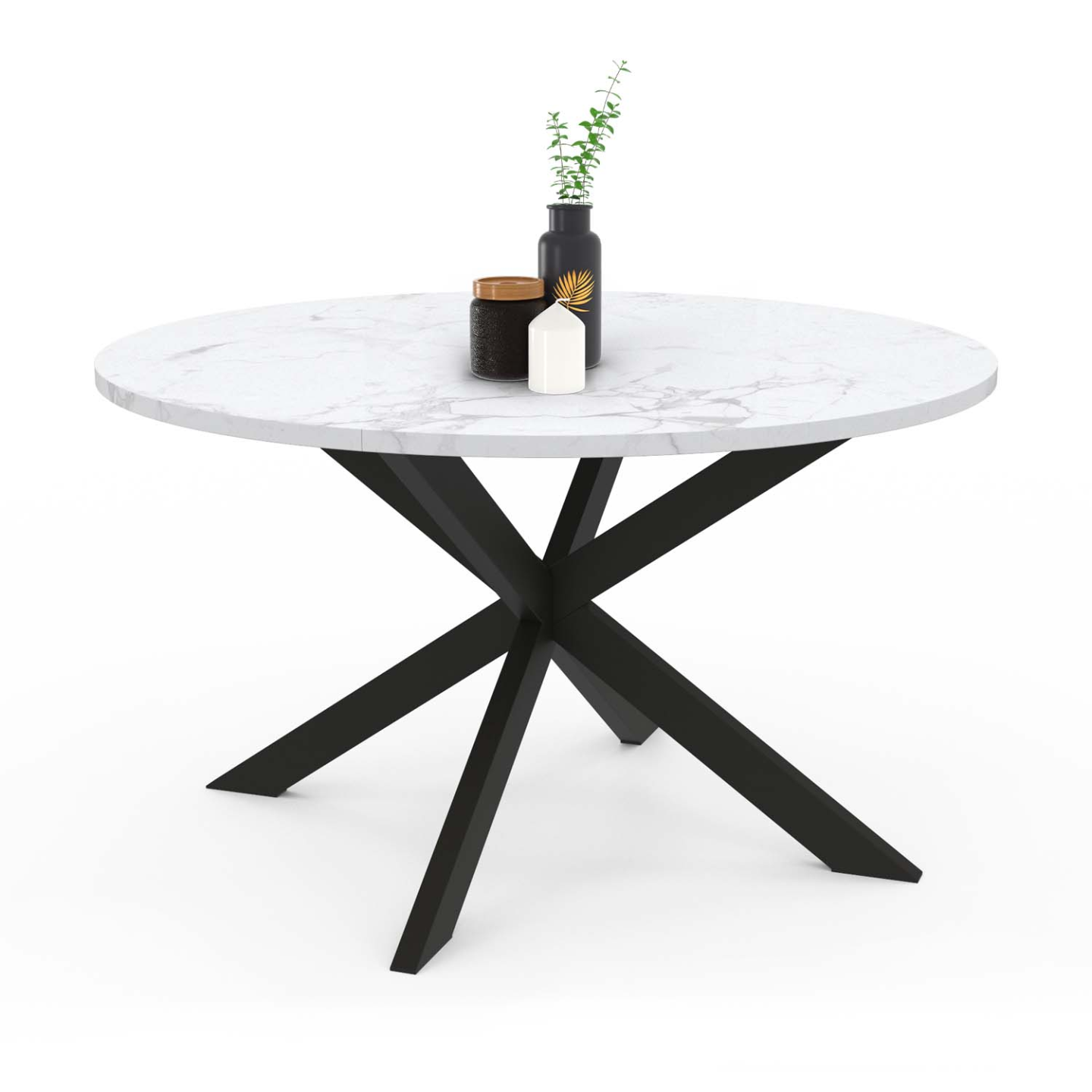 IDMarket - Tavolino rotondo ALASKA da 70 cm con piano in marmo bianco e gamba a ragno in metallo nero