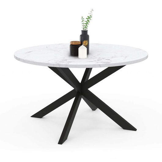IDMarket - Tavolino rotondo ALASKA da 70 cm con piano in marmo bianco e gamba a ragno in metallo nero