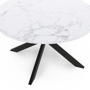 IDMarket - Tavolino rotondo ALASKA da 70 cm con piano in marmo bianco e gamba a ragno in metallo nero