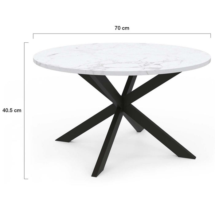 IDMarket - Tavolino rotondo ALASKA da 70 cm con piano in marmo bianco e gamba a ragno in metallo nero