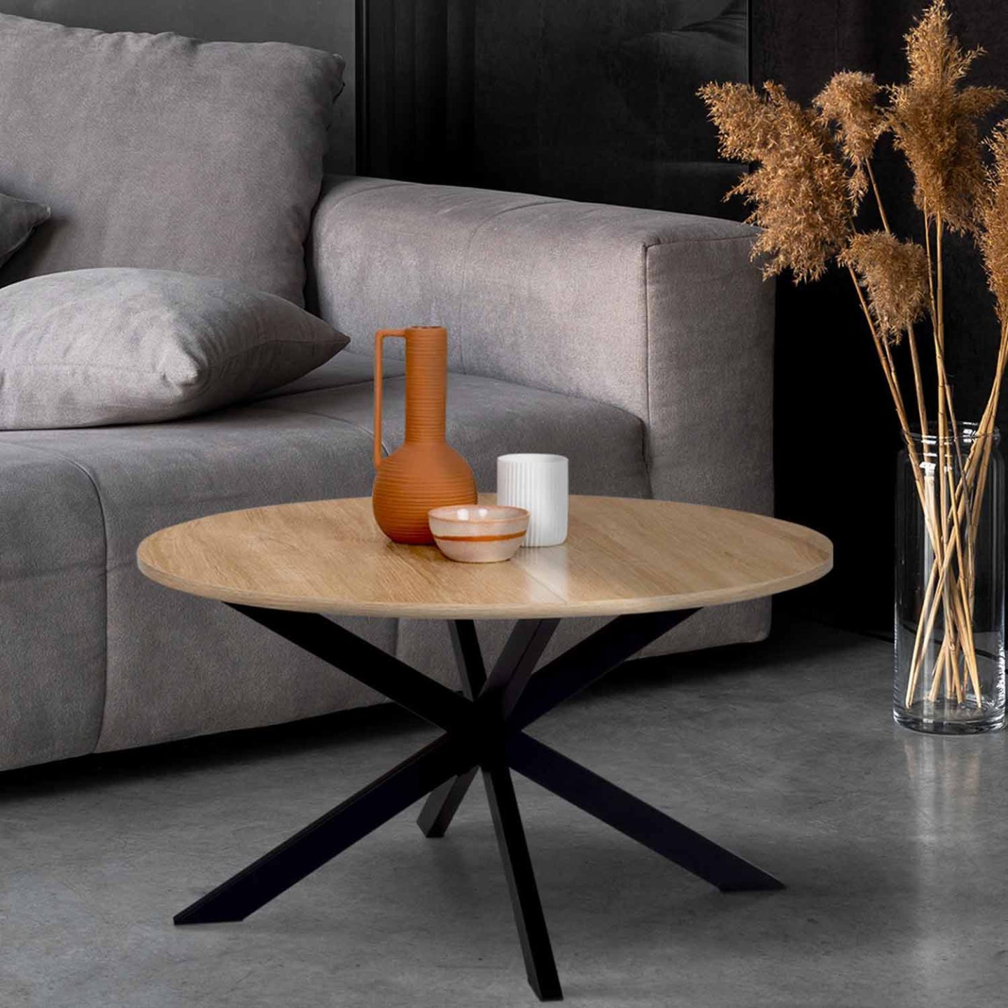 IDMarket - Tavolino rotondo ALIX con gamba a ragno, 70 cm, legno e nero