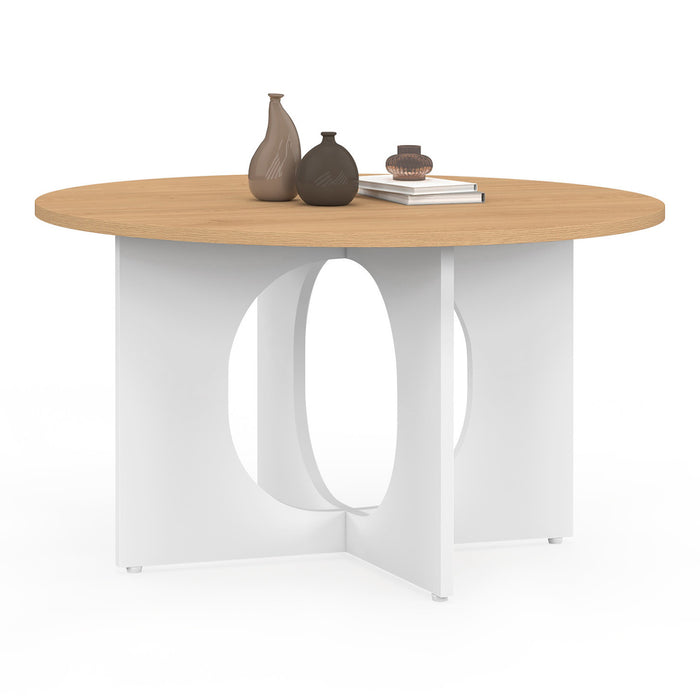 IDMarket - Tavolino rotondo ALOISE con gamba ad arco in legno e bianco 70 cm