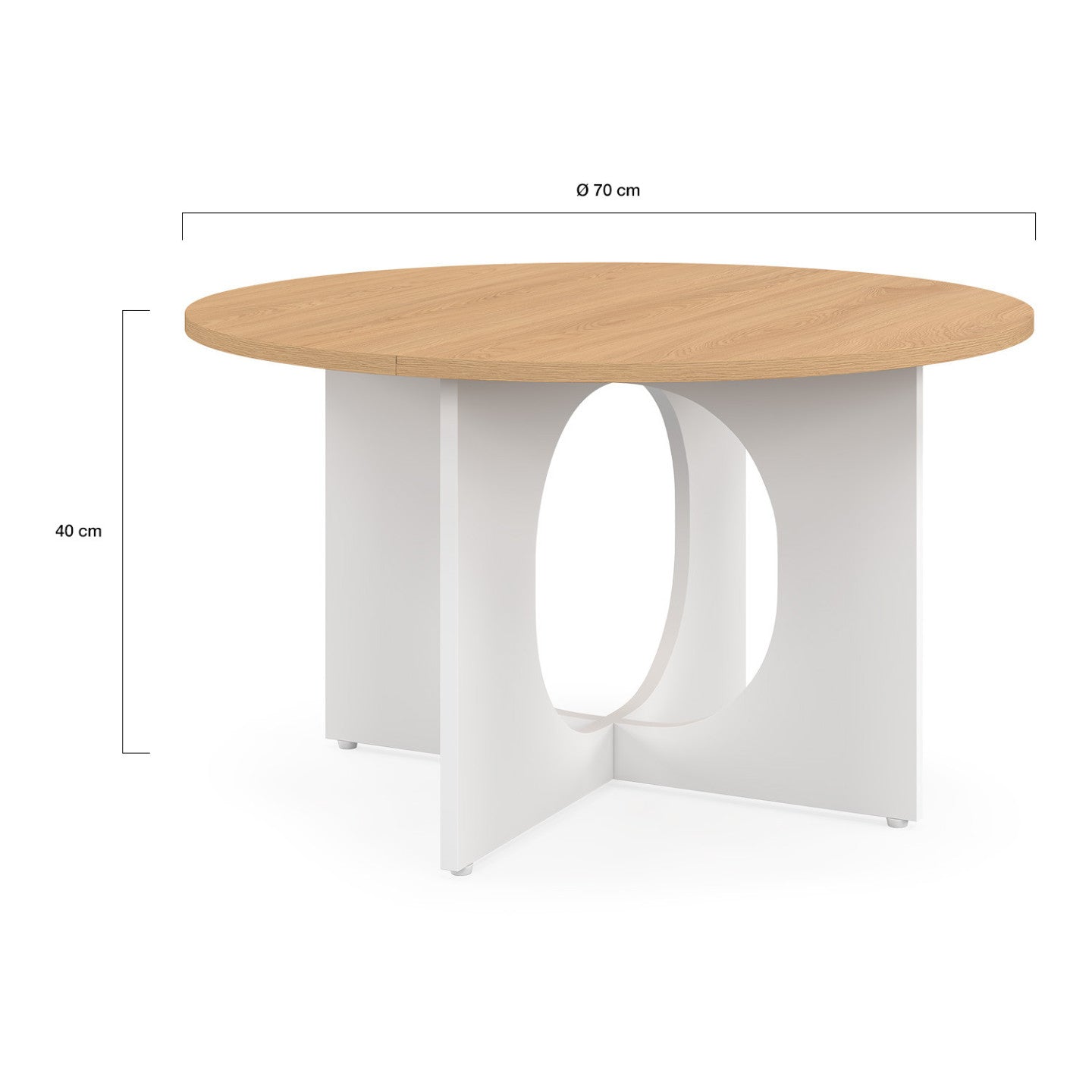 IDMarket - Tavolino rotondo ALOISE con gamba ad arco in legno e bianco 70 cm
