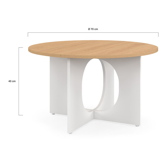 IDMarket - Tavolino rotondo ALOISE con gamba ad arco in legno e bianco 70 cm