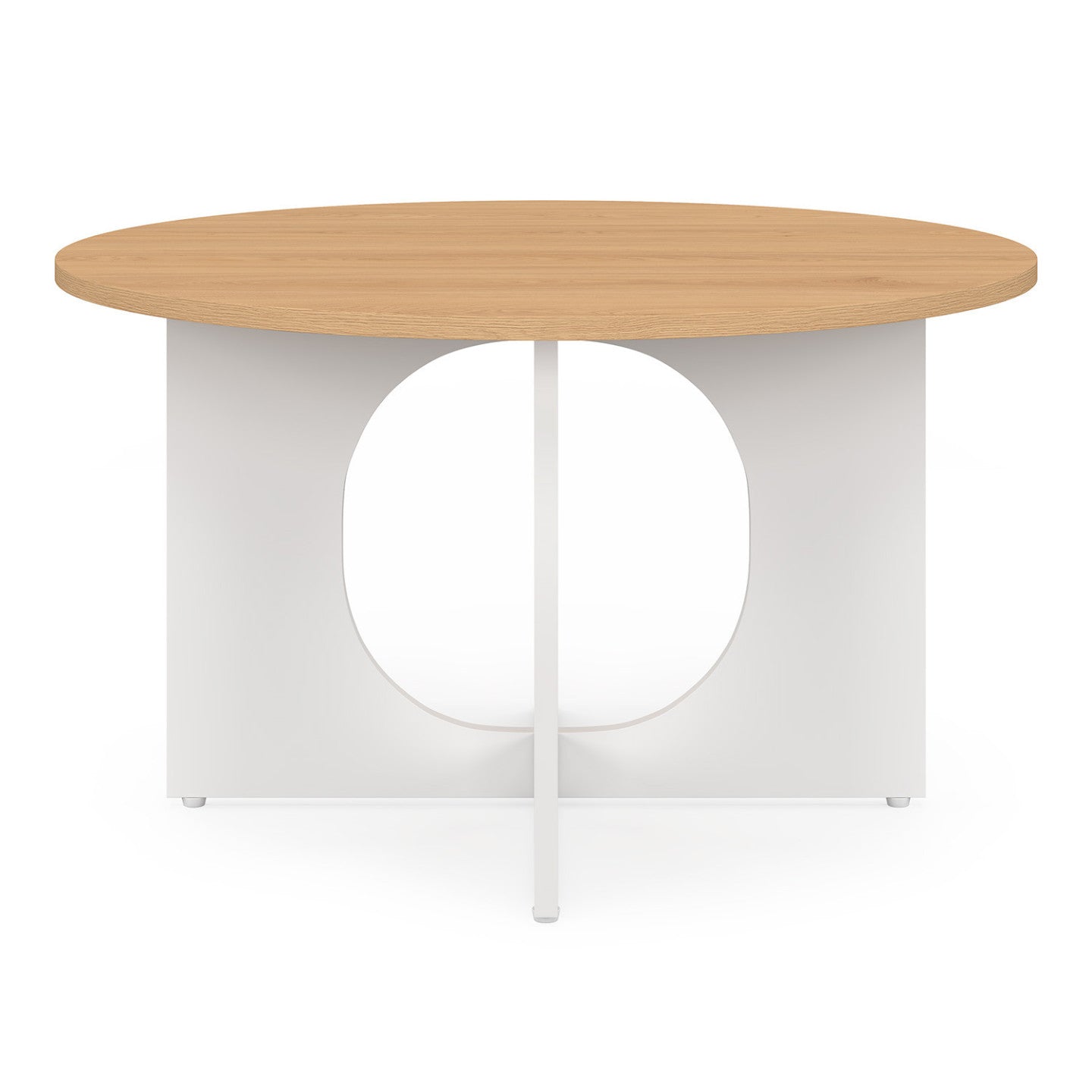 IDMarket - Tavolino rotondo ALOISE con gamba ad arco in legno e bianco 70 cm