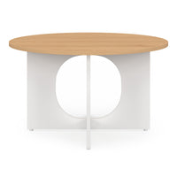 IDMarket - Tavolino rotondo ALOISE con gamba ad arco in legno e bianco 70 cm
