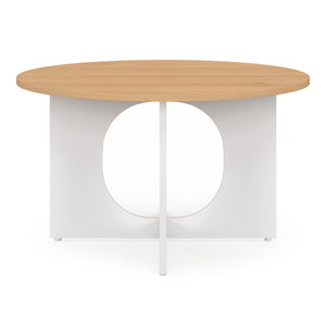 IDMarket - Tavolino rotondo ALOISE con gamba ad arco in legno e bianco 70 cm