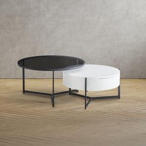 Tavolino rotondo da salotto Velvi bianco e nero – Eleganza funzionale in due livelli