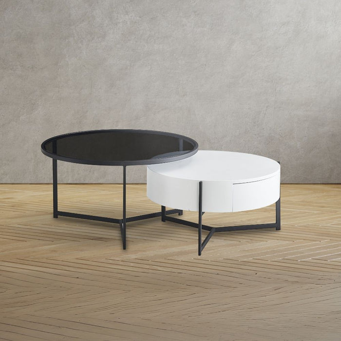 Tavolino rotondo da salotto Velvi bianco e nero – Eleganza funzionale in due livelli