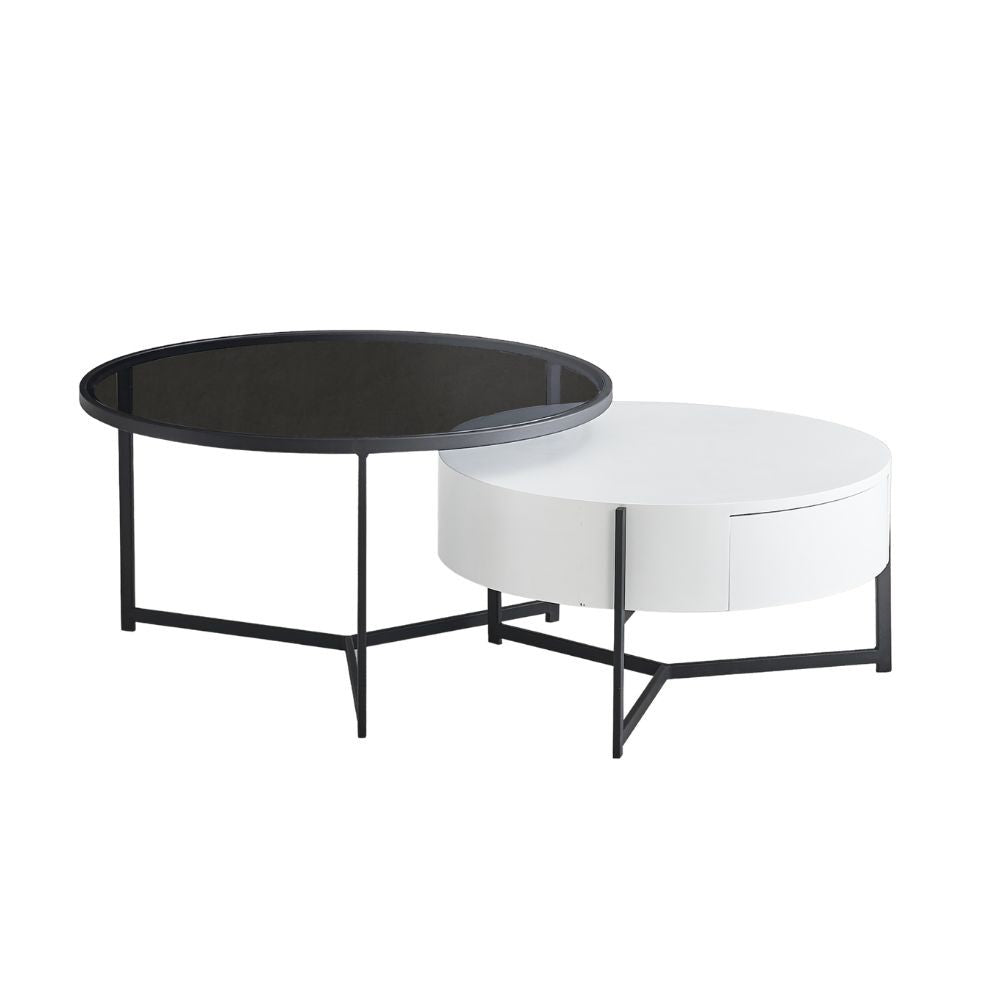 Tavolino rotondo da salotto Velvi bianco e nero – Eleganza funzionale in due livelli