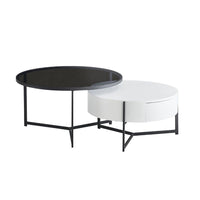 Tavolino rotondo da salotto Velvi bianco e nero – Eleganza funzionale in due livelli