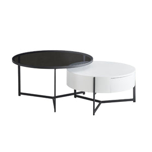 Tavolino rotondo da salotto Velvi bianco e nero – Eleganza funzionale in due livelli